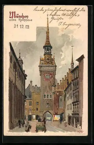 Künstler-AK Heinrich Kley: München, Altes Rathaus, Leute