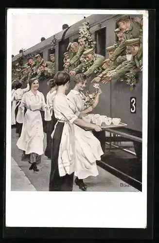 Künstler-AK Brynolf Wennerberg: Kriegspostkarte Nr. 2, Erfrischungsstation