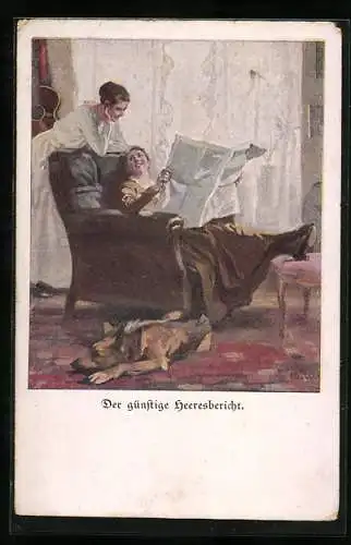 Künstler-AK Brynolf Wennerberg: Der günstige Heeresbericht in der Zeitung