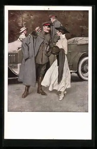 Künstler-AK Brynolf Wennerberg: Pilot am Flugplatz in Begleitung seiner Frau