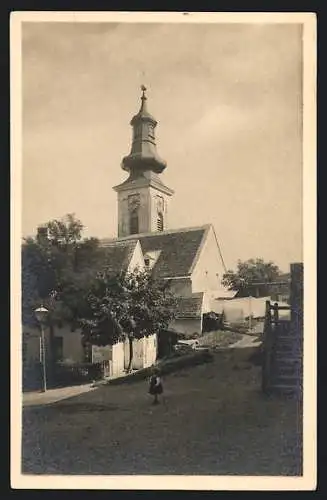 AK Kahlenbergerdorf, Strassenpartie mit Kirche