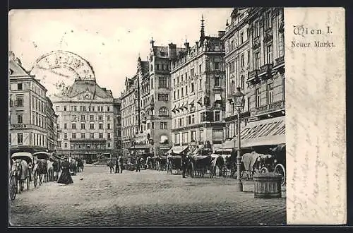 AK Wien, Neuer Markt, Strassenpartie mit Kutschen