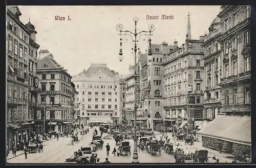 AK Wien, Neuer Markt mit Donnerbrunnen, Kutschen