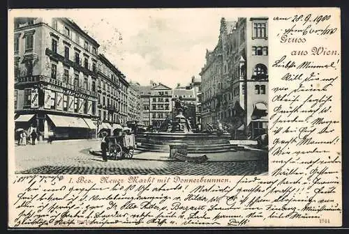 AK Wien, Neuer Markt mit Donnerbrunnen, Karren