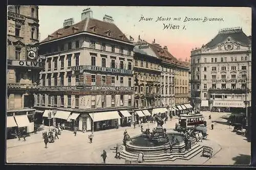 AK Wien, Neuer Markt mit Donner-Brunnen aus der Vogelschau