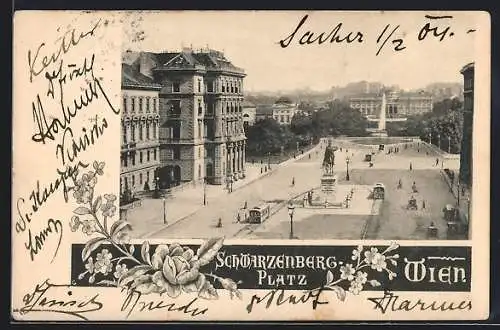 AK Wien, Schwarzenberg-Platz mit Denkmal aus der Vogelschau