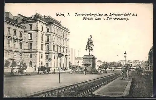 AK Wien, Schwarzenberg-Platz mit Reiterstandbild Carl v. Schwarzenberg