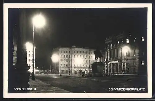 AK Wien, Schwarzenberg-Platz bei Nacht