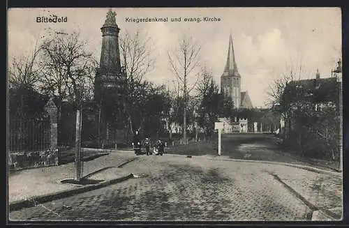 AK Bitterfeld, Kriegerdenkmal und evang. Kirche