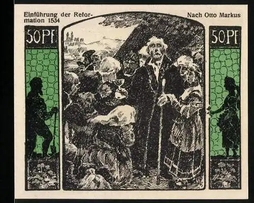 Notgeld Quedlinburg 1922, 50 Pfennig, Einführung der Reformation und Jubiläumsgutschein zur Tausendjahrfeier
