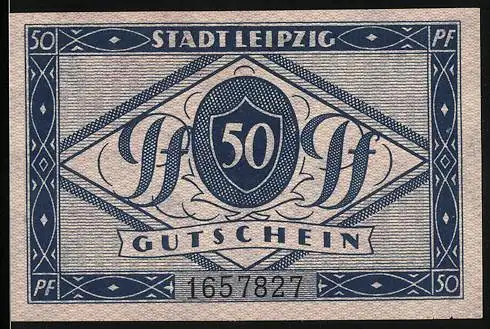 Notgeld Leipzig, 1920, 50 Pfennig, Gutschein mit Seriennummer und Stadtwappen