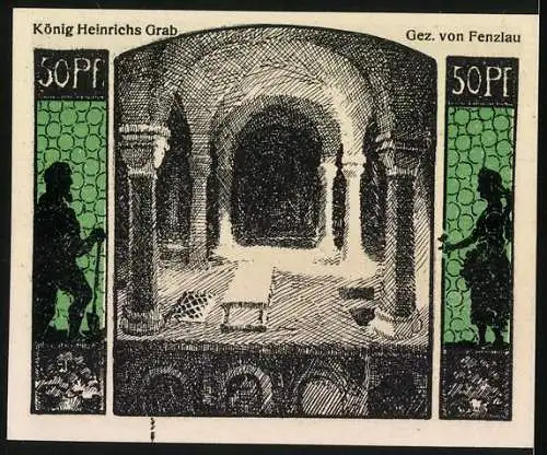 Notgeld Quedlinburg, 1922, 50 Pfennig, Jubiläumsgutschein zur Tausendjahrfeier und König Heinrichs Grab