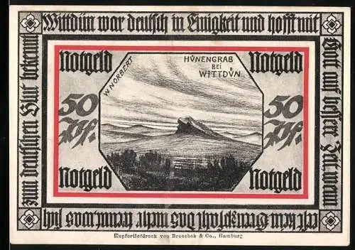 Notgeld Wittdün, 1921, 50 Pfennig, Hünengrab bei Wittdün und Gotthard der Gemeinde Wittdün