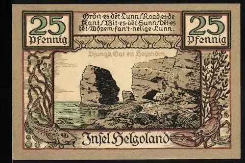 Notgeld Insel Helgoland, 1921, 25 Pfennig, Ansicht von Felsen und Heiliger auf Rückseite