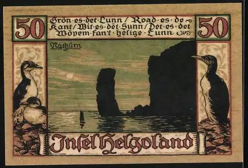 Notgeld Helgoland 1921, 50 Pfennig, Insel Helgoland mit Naturmotiv und Heiligen