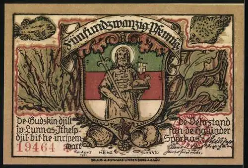 Notgeld Insel Helgoland, 1921, 25 Pfennig, Darstellung der Küste und Vögel, Heiligenabbildung und Wappen