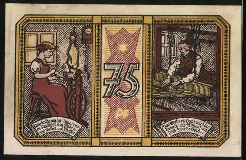 Notgeld Katscher, 1921, 75 Pfennig, Feier zur Eingemeindung, Handwerker-Motive