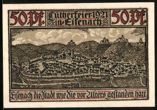 Notgeld Eisenach 1921, 50 Pfennig, Lutherfeier und Wartburgansicht