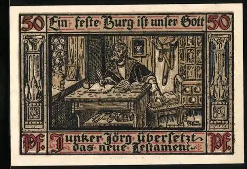 Notgeld Eisenach 1921, 50 Pfennig, Luther übersetzt das Neue Testament