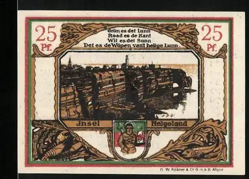 Notgeld Helgoland, 1921, 25 Pf, Gutschein der Spar- und Leihkasse, Insel Helgoland Motiv