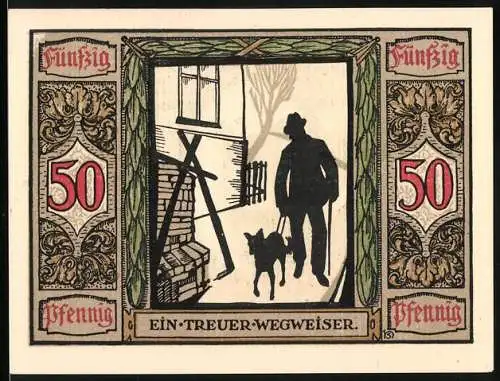 Notgeld Oldenburg 1921, 50 Pfennig, Deutscher Führhund für Kriegsblinde, ein treuer Wegweiser