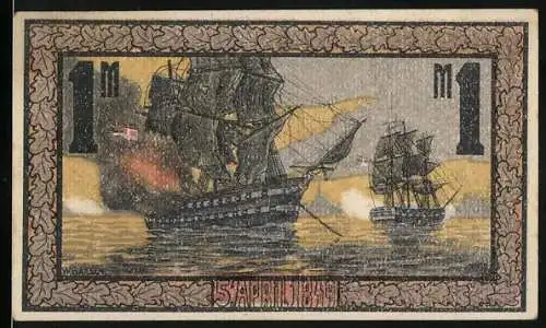 Notgeld Eckernförde, 1921, 1 Mark, Schiffe und Explosion auf See, Serie C