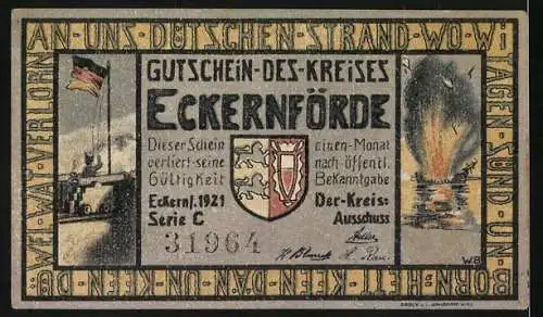 Notgeld Eckernförde, 1921, 1 Mark, Schiffe und Explosion auf See, Serie C