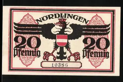 Notgeld Nördlingen 1918, 20 Pfennig, Adler und Turm mit Gültigkeit bis 31. Dezember 1919