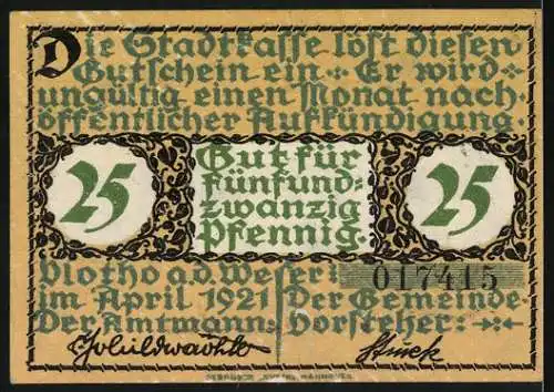 Notgeld Vlotho a.d. Weser, 1921, 25 Pfennig, Mann mit Laute im Grünen vor Flusslandschaft