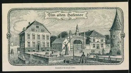 Notgeld Emden 1920, 25 Pfennig, Segelschiff und altes Hafentor Motiv