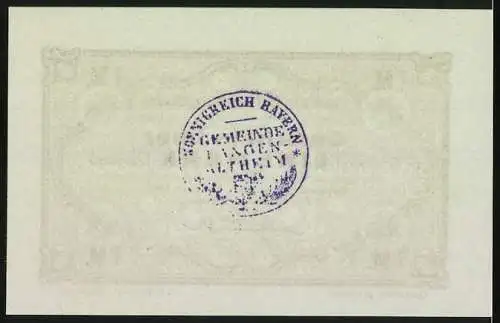 Notgeld Langenaltheim, 1917, 1 Mark, Gutschein über eine Mark mit Gemeindesiegel und Bürgermeisterunterschrift