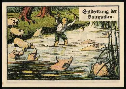 Notgeld Halle an der Saale, 1921, 50 Pfennig, Entdeckung der Salzquellen und Burg Giebichenstein
