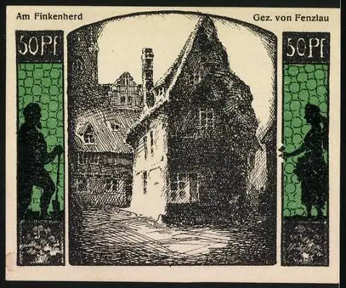 Notgeld Quedlinburg 1922, 50 Pfennig, Jubiläumsgutschein zur Tausendjahrfeier, Am Finkenherd von Fenzlau