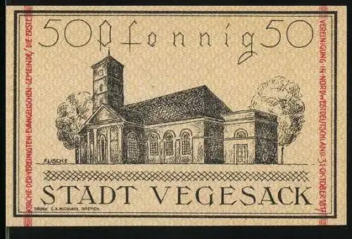 Notgeld Vegesack, 1921, 50 Pfennig, Stadtansicht und Stadtwappen