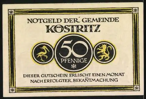 Notgeld Köstritz, 50 Pfennig, Drei Männer sitzend bei Kerzenlicht mit Schwarzbier