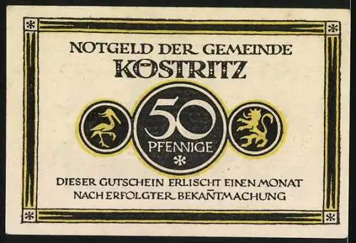 Notgeld Köstritz, 50 Pfennig, Silhouetten-Szene mit Familie und Tieren