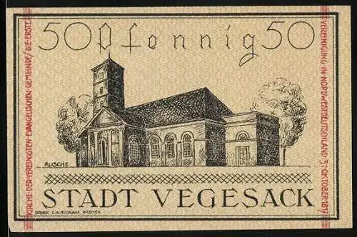 Notgeld Vegesack, 1921, 50 Pfennig, Kirche und Wappen der Stadt Vegesack