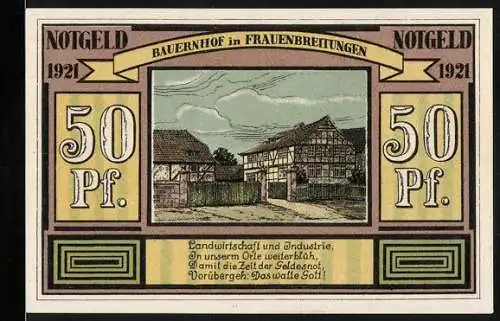 Notgeld Alten- und Frauenbreitungen 1921, 50 Pf., Bauernhof und Landwirtschaftsszene