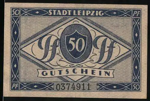 Notgeld Leipzig, 1920, 50 Pf, Gutschein der Stadt Leipzig, , wird an allen städtischen Kassen akzeptiert