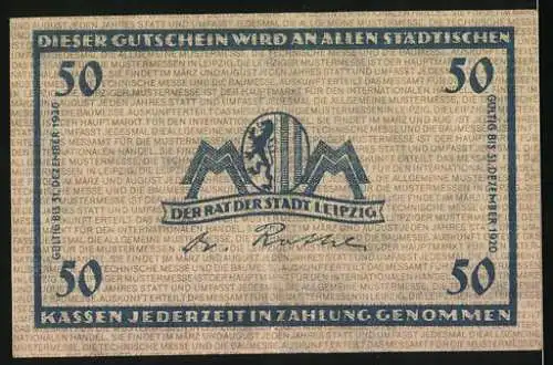 Notgeld Leipzig, 1920, 50 Pf, Gutschein der Stadt Leipzig, , wird an allen städtischen Kassen akzeptiert