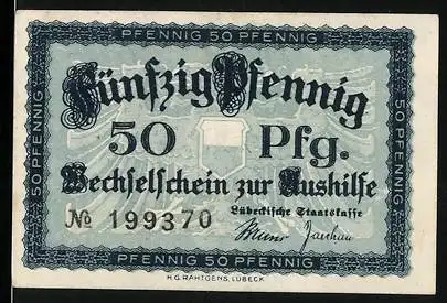 Notgeld Lübeck 1920, 50 Pfennig, Pfennig 50 Pfennig, Lübeckische Staatskasse, gültig bis 31. Dezember 1920