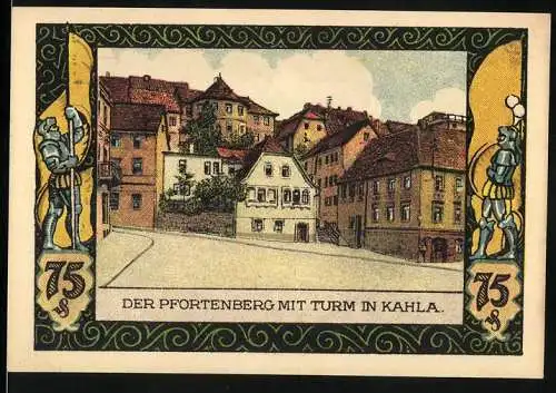 Notgeld Kahla, 1921, 75 Pfennig, Der Pfortenberg mit Turm in Kahla
