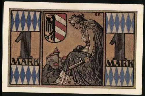 Notgeld Nürnberg 1921, 1 Mark, Gedenkschein der 1. Notgeldausstellung und Händlertag