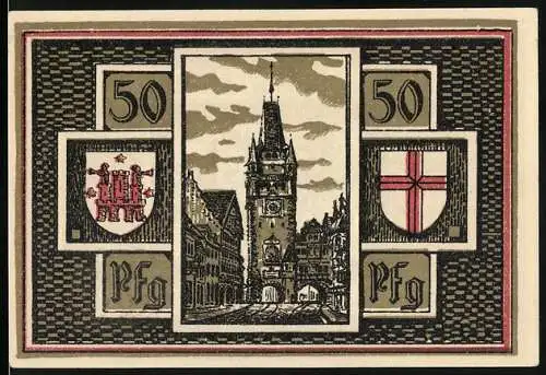 Notgeld Freiburg 1921, 50 Pfennig, Rathaus und Wappen, Stadtgemeinde Freiburg i.Br