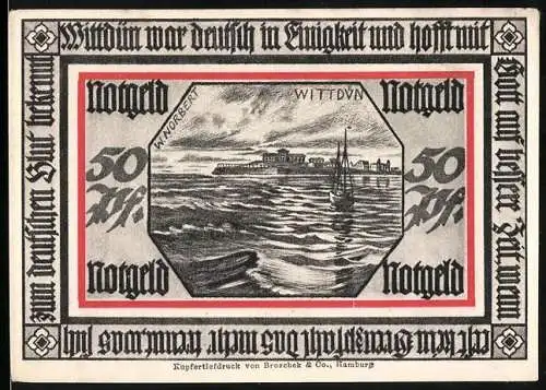 Notgeld Wittdün, 50 Pfennig, Darstellung der Küste und Statue, KN 9278