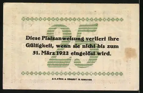 Notgeld Swinemünde, 1920, 25 Pfennig, beige /weiss mit Adler und Text, gültig bis 31. März 1922