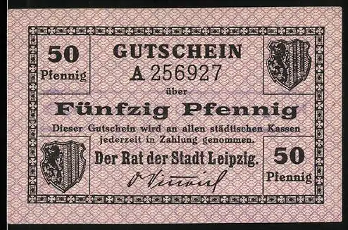 Notgeld Leipzig 1918, 50 Pfennig, Gutschein der Stadt Leipzig mit Ablaufdatum 31. Dezember 1918