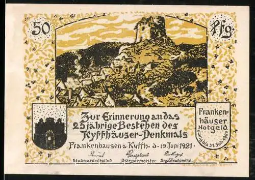 Notgeld Frankenhausen 1921, 50 Pfennig, 25-jähriges Bestehen des Kyffhäuser-Denkmals und Prinzessin Ilse und die Musik
