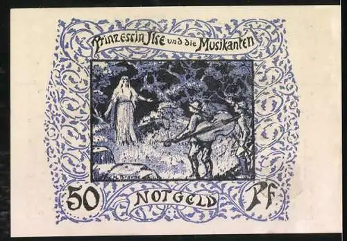 Notgeld Frankenhausen 1921, 50 Pfennig, 25-jähriges Bestehen des Kyffhäuser-Denkmals und Prinzessin Ilse und die Musik