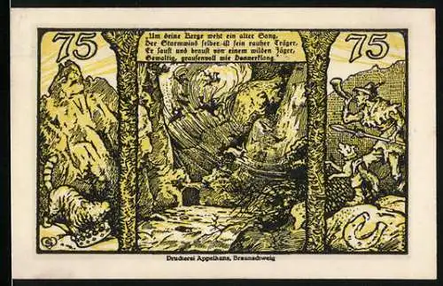 Notgeld Thale - Harz, 1922, 75 Pfennig, Gutschein mit Berglandschaft und Wappen, gültig bis 31. Dezember 1922